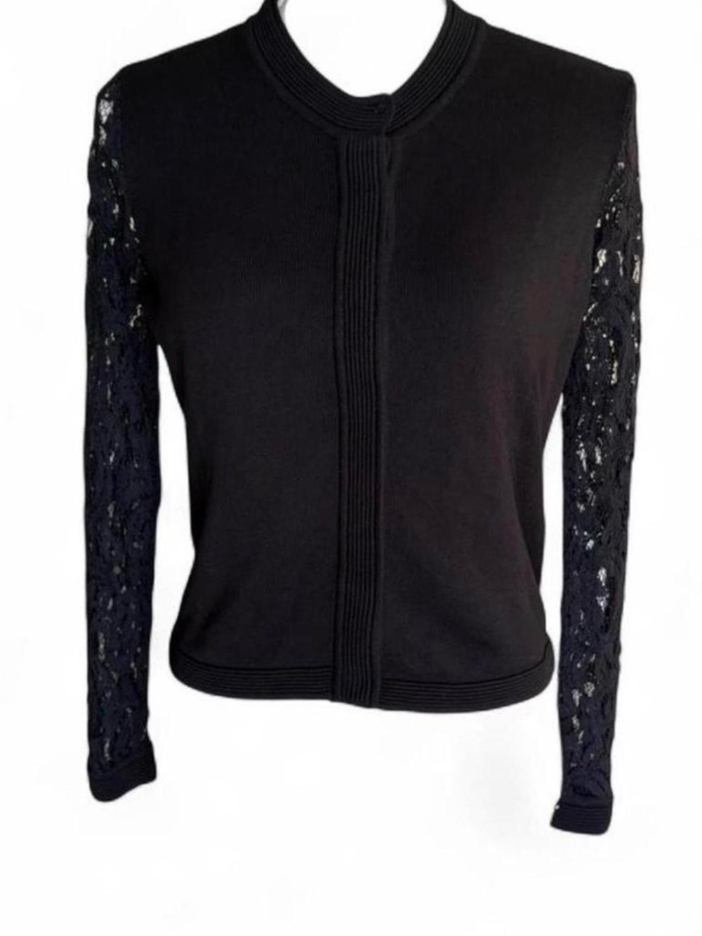 Per Una Black Knit Cardigan With Lace Sleeve